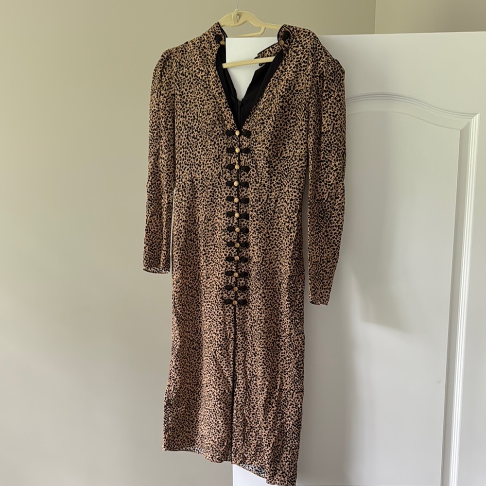 SALONI Black and Brown Puff Sleeve V-Neck Dress